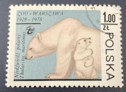 Polonya Pulu - Polska Stamp -  Postadan Geçmiş Pul Filateli - DAMGALI - VARŞOVA HAYVANAT BAHÇESİ 1928 - 1978 - KUTUP AYISI VE YAVRUSU TEMALI PUL , 1.00 PARA - YABANCI PULLAR - NOSTALJİK DOĞUM GÜNÜ HEDİYESİ