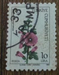 Türk Pulu - Turkish Stamp -  Postadan Geçmiş Pul Filateli - DAMGALI - HATMİ ÇİÇEĞİ TEMALI PUL , 10 LİRA - Türkiye Cumhuriyeti - NOSTALJİK DOĞUM GÜNÜ HEDİYESİ