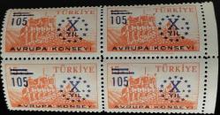 YILDÖNÜMÜ  -1959 YILI TÜRKİYE Avrupa Konseyi'nin 10. Yıldönümü TAM SERİ SÜRSAJLI  DÖRTLÜ BLOK DAMGASIZ