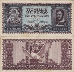 MACARİSTAN 10.000.000 PENGÖ. 24 MAYIS 1946. II. DÜNYA SAVAŞI SONRASI HİPERENFLASYON DÖNEMİ. ÇOK ÇOK TEMİZ KONDİSYON.