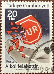 Türk Pulu - Turkish Stamp - Postadan Geçmiş Pul Filateli - DAMGALI - ALKOL FELAKETTİR TEMALI TRAFİK PULU 1987, 20 LİRA - Türkiye Cumhuriyeti - NOSTALJİK DOĞUM GÜNÜ HEDİYESİ