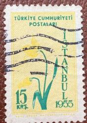 Türk Pulu - Turkish Stamp - Postadan Geçmiş Pul Filateli - İSTANBUL 1955 LALE TEMALI PUL, 15 KURUŞ - Türkiye Cumhuriyeti - NOSTALJİK DOĞUM GÜNÜ HEDİYESİ