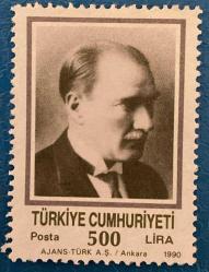Türk Pulu - Turkish Stamp - Postadan Geçmiş Pul Filateli -  ATATÜRK TEMALI PUL, 500 LİRA - Türkiye Cumhuriyeti - NOSTALJİK DOĞUM GÜNÜ HEDİYESİ