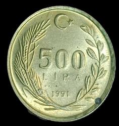 1991 500 Lira Çil (pirinç 6.10g)