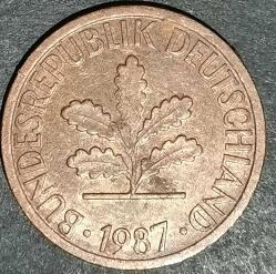 ALMANYA 1987 F  1 PFENNIG