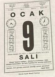 9 OCAK 2001 - TAKVİM YAPRAĞI - DOĞUM GÜNÜ HEDİYESİ - BÜYÜK SAATLİ MAARİF TAKVİMİ - CEMİL SENA - MİLLETLER ARASI SAATİN KABULÜ - HALİDE EDİP ADIVAR'IN VEFATI - FRAZLER HUNT