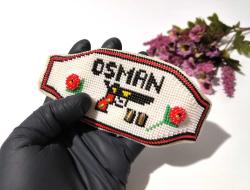 Cezaevi İşi Cam Boncuk Pazuband - Kol Bandı Silah - Tabanca Kolluk - Osman - Boncuk Sanatı