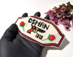 Cezaevi İşi Cam Boncuk Pazuband - Kol Bandı Silah - Tabanca Kolluk - Osman - Boncuk Sanatı