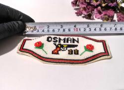 Cezaevi İşi Cam Boncuk Pazuband - Kol Bandı Silah - Tabanca Kolluk - Osman - Boncuk Sanatı