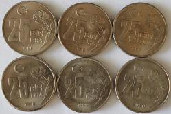 Türkiye Cumhuriyeti  1995/1996/1997/1998/1999/2000 Yıları 25 Bin Lira Takım ( 9218)