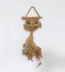 Eskilerden KEDİ Makrome - Cam Nazar Boncuklu Duvar Süsü - El İşi Nazarlık