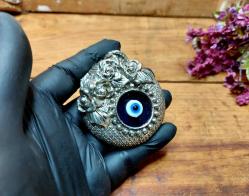 Eskilerden Gümüş Kaplama Nazarlık - Cam NAzar Boncuğu - Duvar Süsü - Nazar Boncuklu Duvar Dekoru - Süs