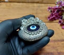 Eskilerden Gümüş Kaplama Nazarlık - Cam NAzar Boncuğu - Duvar Süsü - Nazar Boncuklu Duvar Dekoru - Süs