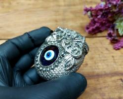 Eskilerden Gümüş Kaplama Nazarlık - Cam NAzar Boncuğu - Duvar Süsü - Nazar Boncuklu Duvar Dekoru - Süs