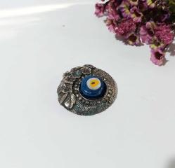 Eskilerden Gümüş Kaplama Nazarlık - Cam NAzar Boncuğu - Duvar Süsü - Nazar Boncuklu Duvar Dekoru - Süs - 002