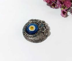 Eskilerden Gümüş Kaplama Nazarlık - Cam NAzar Boncuğu - Duvar Süsü - Nazar Boncuklu Duvar Dekoru - Süs - 002