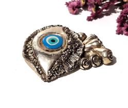 Eskilerden Gümüş Kaplama Nazarlık - Cam Nazar Boncuğu - Duvar Asmalı - Nazar Boncuklu Süs