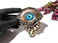 Eskilerden Gümüş Kaplama Nazarlık - Cam Nazar Boncuğu - Duvar Asmalı - Nazar Boncuklu Süs