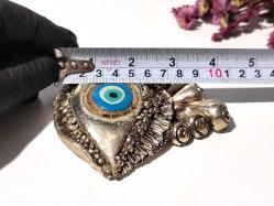 Eskilerden Gümüş Kaplama Nazarlık - Cam Nazar Boncuğu - Duvar Asmalı - Nazar Boncuklu Süs
