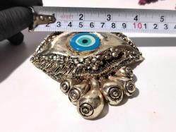 Eskilerden Gümüş Kaplama Nazarlık - Cam Nazar Boncuğu - Duvar Asmalı - Nazar Boncuklu Süs