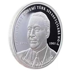 Cumhuriyet Dönemi Türk Siyasetçileri No.2 ''Adnan Menderes'' 2022 (Gümüş) Darphane Hatıra Parası ''SERTİFİKALIDIR''