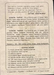 12 ŞUBAT 2001 - TAKVİM YAPRAĞI - DOĞUM GÜNÜ HEDİYESİ - BÜYÜK SAATLİ MAARİF TAKVİMİ - NAMIK KEMAL - HAYYAM, HÜSEYİN FIRAT - CHARLES DARWİN'İN DOĞUMU - GAZETECİ RAKIM ÇALAPALA'NIN VEFATI - SOFRA ADABI