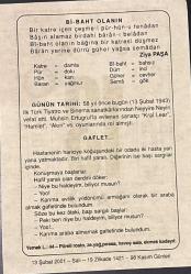 13 ŞUBAT 2001 - TAKVİM YAPRAĞI - DOĞUM GÜNÜ HEDİYESİ - BÜYÜK SAATLİ MAARİF TAKVİMİ - ATATÜRK - ZİYA PAŞA - NEYYİRE NEYİN'İN VEFATI - GAFLET ADLI KISA YAZI