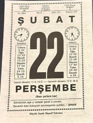 22 ŞUBAT 2001 - TAKVİM YAPRAĞI - DOĞUM GÜNÜ HEDİYESİ - BÜYÜK SAATLİ MAARİF TAKVİMİ - ŞİNASİ - YAHYA KEMAL BAYATLI - GÜLÜMSEMENİN SIRRI ADLI KISA YAZI - BALIK BURCUNDA DOĞANLAR