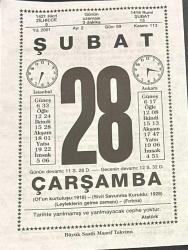 28 ŞUBAT 2001 - TAKVİM YAPRAĞI - DOĞUM GÜNÜ HEDİYESİ - BÜYÜK SAATLİ MAARİF TAKVİMİ - ATATÜRK - YUSUF ZİYA ORTAÇ - GAZİ MUSTAFA KEMAL PAŞA İSTANBUL'UN FAHRİ HEMŞERİSİ - İSVEÇ REİSİ CUMHURU OLAF PALME'NİN VEFATI - MENEKŞELER VE İNSANLAR