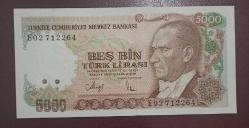 8 Emisyon 3 Tertip E 02 seri 5000 Lira Çil Büyük Mevlana