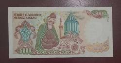8 Emisyon 3 Tertip E 02 seri 5000 Lira Çil Büyük Mevlana