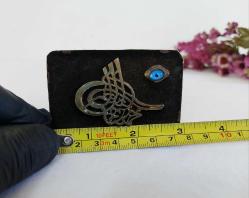 Antika Osmanlı Tuğralı Nazarlık - Tuğra ve Nazar Biblo - Mini Boy Masa Üzeri Nadir nazar biblo