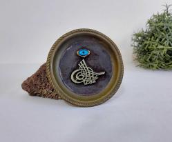 Antika Osmanlı Tuğralı Nazarlık - Tuğra ve Nazar Biblo - Mini Boy Masa Üzeri Nadir nazar biblo - 003