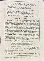 12 MART 2001 - TAKVİM YAPRAĞI - DOĞUM GÜNÜ HEDİYESİ - BÜYÜK SAATLİ MAARİF TAKVİMİ - ATATÜRK - MEHMET AKİF ERSOY - İSTİKLAL MARŞI'NIN KABULÜ - ERZURUM'UN KURTULUŞU - FARUK ORAY - ALİ SURURİ'NİN VEFATI