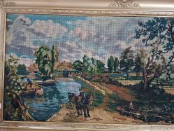 MUHTŞEM ÇERÇEVE ÜZERİNDE ETAMİN KANAVİÇE TABLO TEK TEK ELDE İŞLENMİŞ BÖYLESİ YOK YOK YOK 130X71