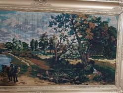 MUHTŞEM ÇERÇEVE ÜZERİNDE ETAMİN KANAVİÇE TABLO TEK TEK ELDE İŞLENMİŞ BÖYLESİ YOK YOK YOK 130X71