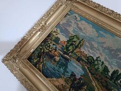 MUHTŞEM ÇERÇEVE ÜZERİNDE ETAMİN KANAVİÇE TABLO TEK TEK ELDE İŞLENMİŞ BÖYLESİ YOK YOK YOK 130X71