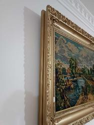 MUHTŞEM ÇERÇEVE ÜZERİNDE ETAMİN KANAVİÇE TABLO TEK TEK ELDE İŞLENMİŞ BÖYLESİ YOK YOK YOK 130X71