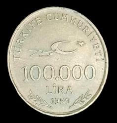 1999 Cumhuriyetin 75 yılı 100 Bin Lira
