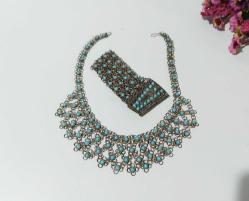 Antika Osmanlı Tarzı Kolye ve Bileklik - Gümüş Renkli Metal Kolye - El İşi Set Kolye - Bilezik - Özel Tasarım EL İşi Kolye - Takı