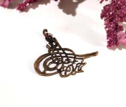 Osmanlı Tuğrası Kolye Ucu - Pirinç Tuğra - Antika Tarzı Tuğra Kolye -  Takı Tasarım Parça