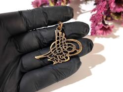 Osmanlı Tuğrası Kolye Ucu - Pirinç Tuğra - Antika Tarzı Tuğra Kolye -  Takı Tasarım Parça