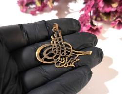 Osmanlı Tuğrası Kolye Ucu - Pirinç Tuğra - Antika Tarzı Tuğra Kolye -  Takı Tasarım Parça