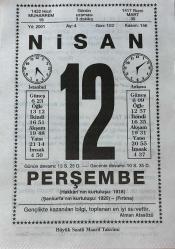 12 NİSAN 2001 - TAKVİM YAPRAĞI - DOĞUM GÜNÜ HEDİYESİ - BÜYÜK SAATLİ MAARİF TAKVİMİ - ALMAN ATASÖZÜ - FUAT BAYRAMOĞLU - DR.SEZAİ KONUKGİL - ŞAŞACAK NE VAR Kİ ADLI KISA YAZI