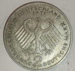 ALMANYA 1971 J   2 MARK  Theodor Heuss. Federe Cumhuriyet 20. yıl dönümü (1949 - 1969)