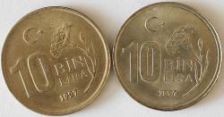 Türkiye Cumhuriyet 1997 Yılı  10 Bin  Lira/İnce PUL  /Ters Düz/ Takım 6497