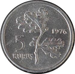 1976 5 Kuruş  Kadının Süsü Kültür ve Erdem Olmalıdır Hatıra Parası No 0168