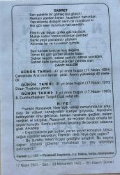 17 NİSAN 2001 - TAKVİM YAPRAĞI - DOĞUM GÜNÜ HEDİYESİ - BÜYÜK SAATLİ MAARİF TAKVİMİ - ALMAN ATASÖZÜ - CAHİT KÜLEBİ - ÇANAKKALE ANITI TEMELİ ATILDI - DRAM TİYATROSU YANDI - 8.CUMHURBAŞKANI TURGUT ÖZAL'IN VEFATI - NİYE ADLI KISA YAZI