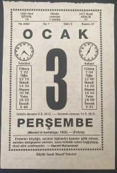 3 OCAK 2002 - TAKVİM YAPRAĞI - DOĞUM GÜNÜ HEDİYESİ - BÜYÜK SAATLİ MAARİF TAKVİMİ - HZ. MUHAMMED - ALİ ULVİ ELÖVE - MERSİNİN KURTULUŞU - GÜNEŞ OĞLAK BURCUNDA - BURÇLAR NEDİR ADLI KISA YAZI