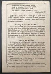 3 OCAK 2002 - TAKVİM YAPRAĞI - DOĞUM GÜNÜ HEDİYESİ - BÜYÜK SAATLİ MAARİF TAKVİMİ - HZ. MUHAMMED - ALİ ULVİ ELÖVE - MERSİNİN KURTULUŞU - GÜNEŞ OĞLAK BURCUNDA - BURÇLAR NEDİR ADLI KISA YAZI